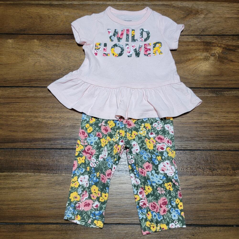 2 Pc First Impressions Top & Matching Pants Pink & Floral "Wild Flower" - 3-6M